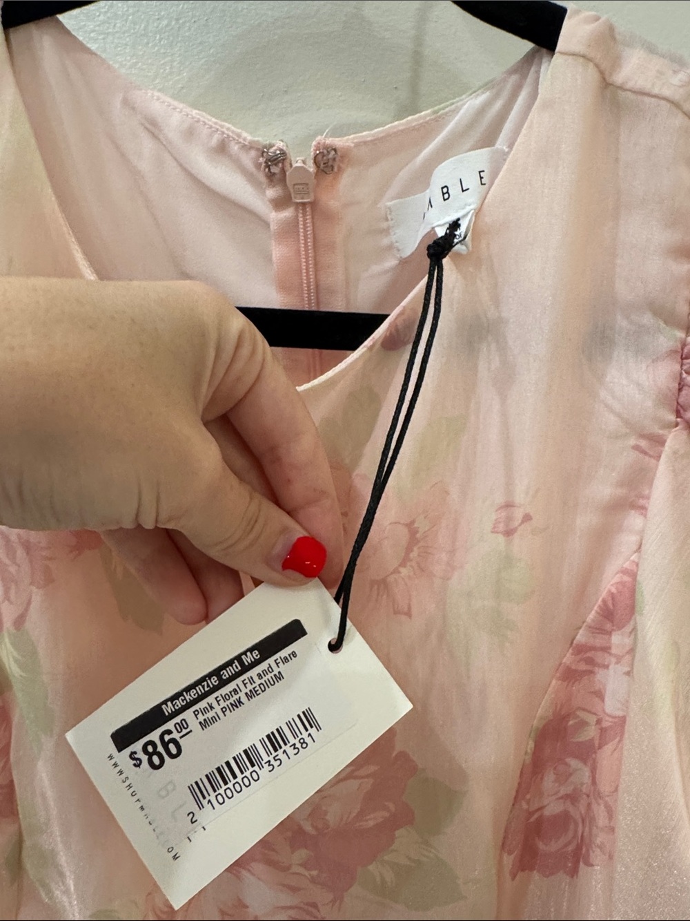 Womens’ Floral Pink Puff-Sleeve Tie-Waist Dress (perfect for baby shower) - Picture 2 of 2